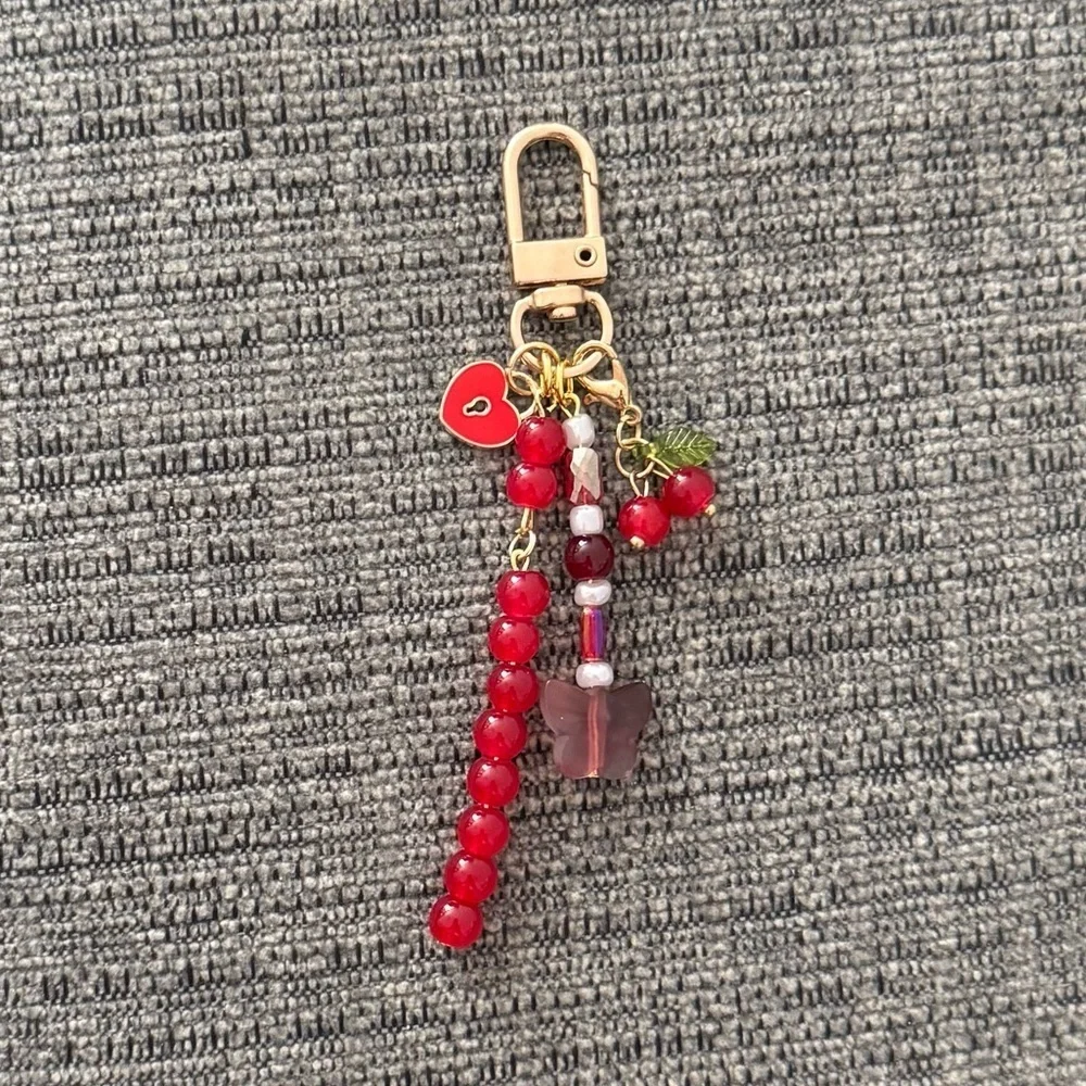 Cherry Red Designer Inspired Beaded Bag Charm Keychain